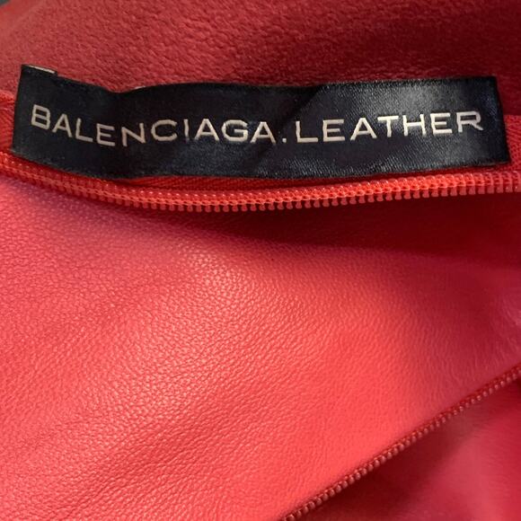 BALENCIAGA Size 8 Red Coral Lambskin Leather Sleeveless Shift Dress - Picture 10 of 10